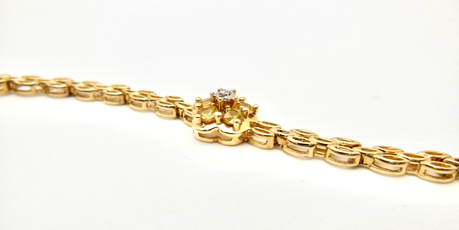14K Blue and Yellow Gemstone Diamond Flower Link Tennis 7″ Bracelet 6g