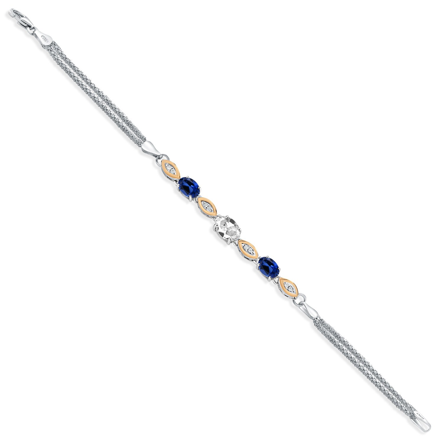 925 Silver and 10K Yellow Gold White Created Sapphire and Created Sapphire and