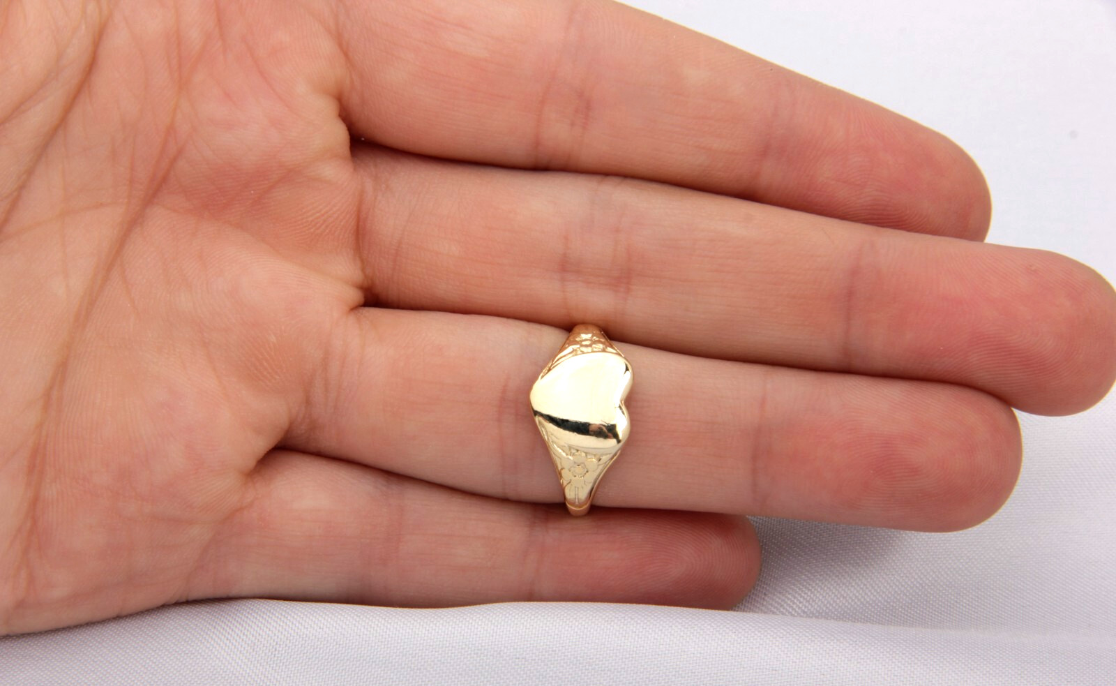 17mm 24k Shiny Gold Plated Heart Ring, Stamping Ring, Adjustable
