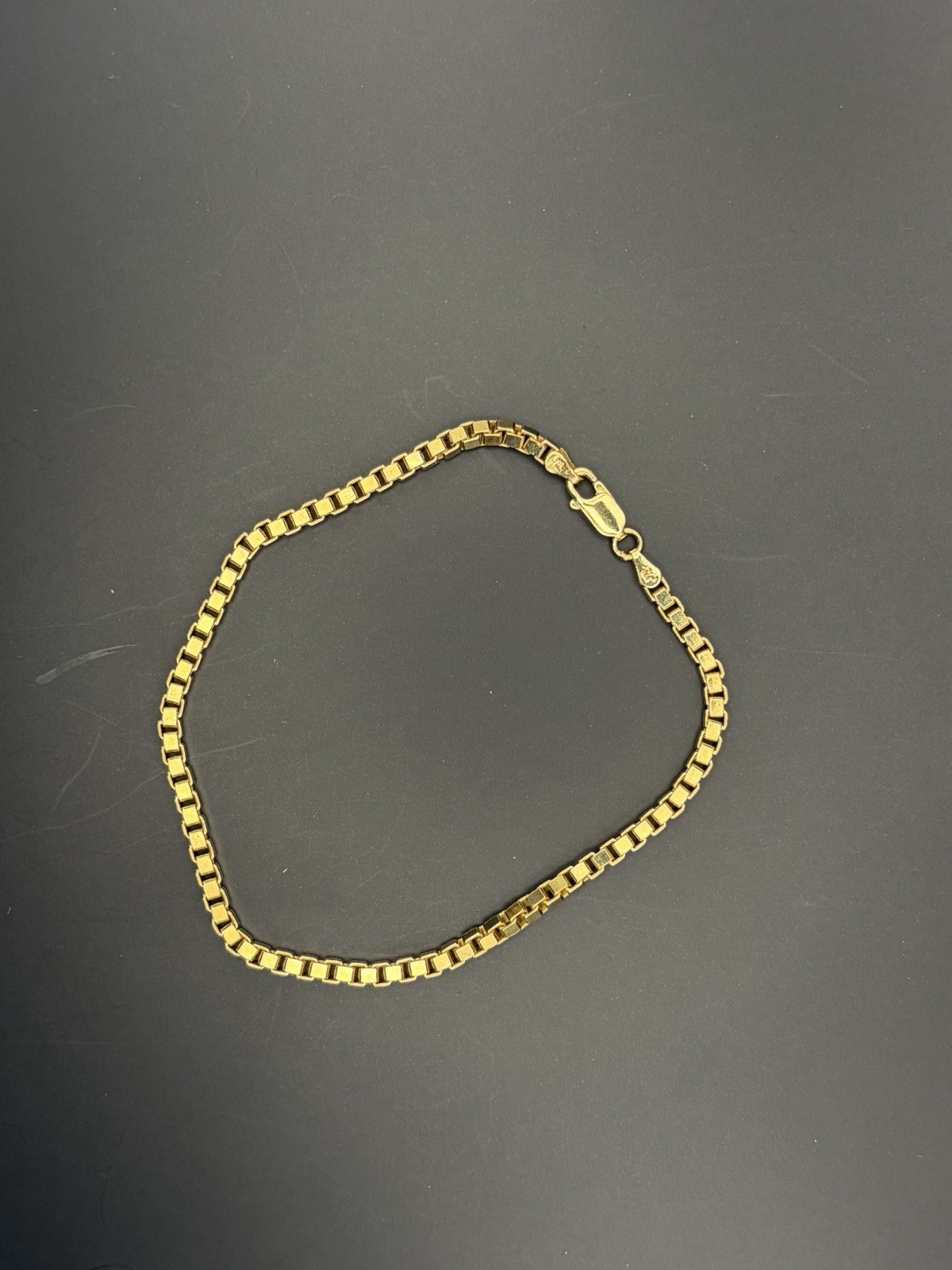 Gold in Color Box Chain Bracelet 925 Italy KA 1772 Venetian Link Lobster Clasp