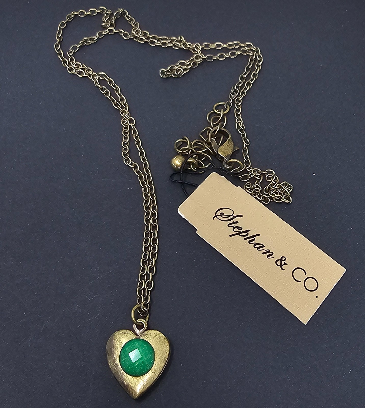Vintage Locket Green Heart Pendant Necklace