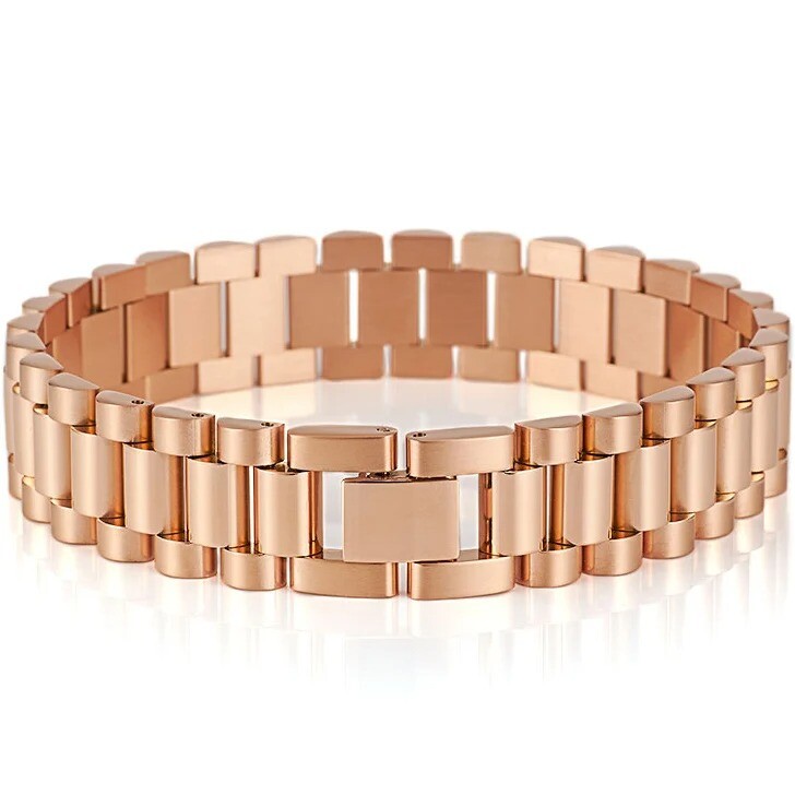 15MM Wide 8/8.86‘’ Watch Chain Wristband Bracelet Gold Plated Stainless Steel