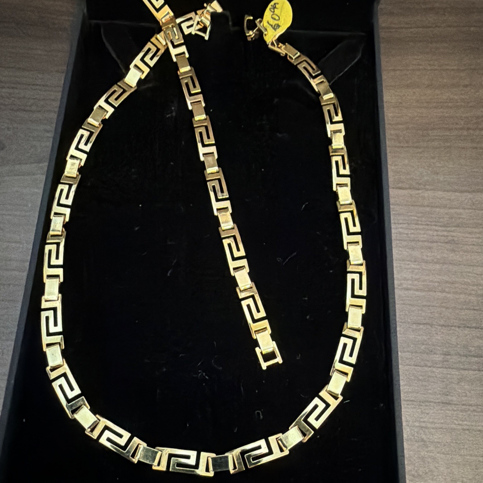 Gold-Tone Greek Key Link Chain Necklace and bracelet Box Clasp, Metal, No Stone