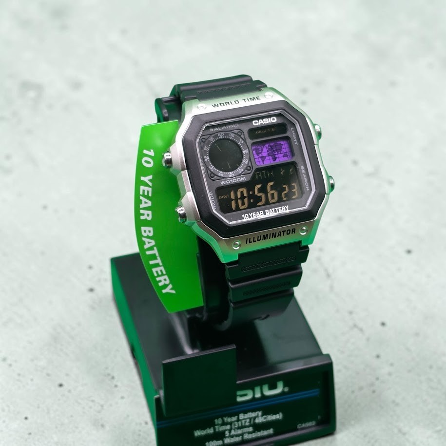 CASIO AE-1200WHD. Royale Watch Mod. Negative Display. Purple World Map