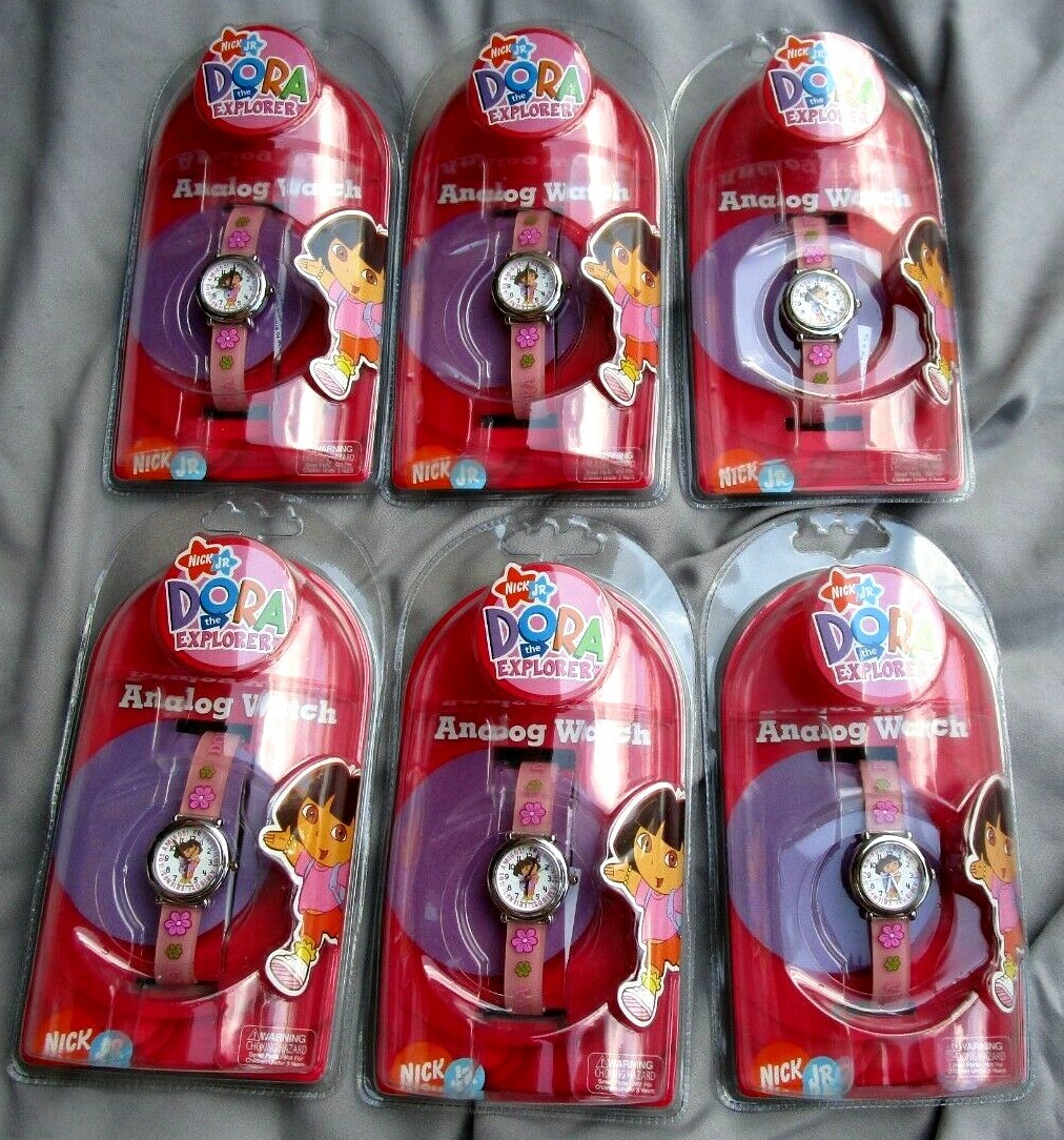 Set of 6 Dora the Explorer Analog Display Two Tone Pink Band Watches-Brand New!