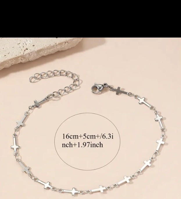 Womens Stainless steel heart w/cross CZ necklace and cross bracelet set
