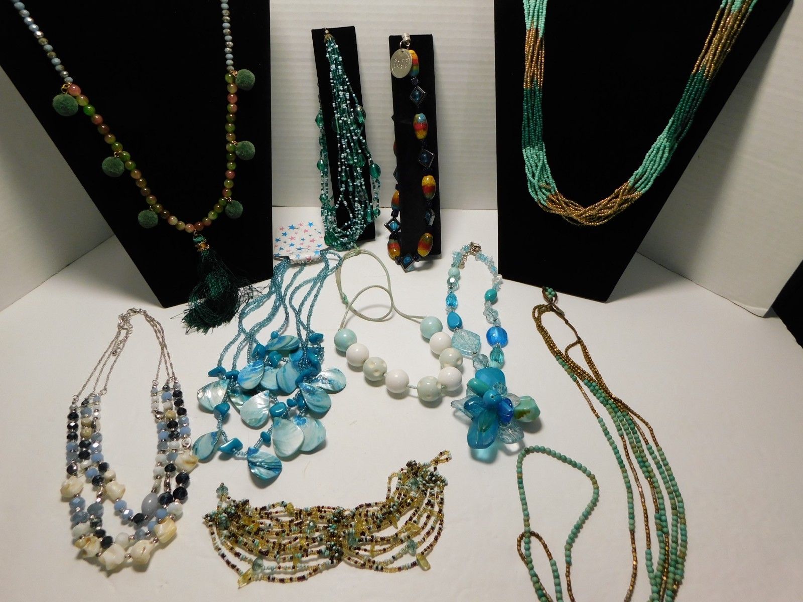 Beaded Necklace Lot Semi-Precious Gemstones Glass Green/Blue 10pc. Only $3 Each