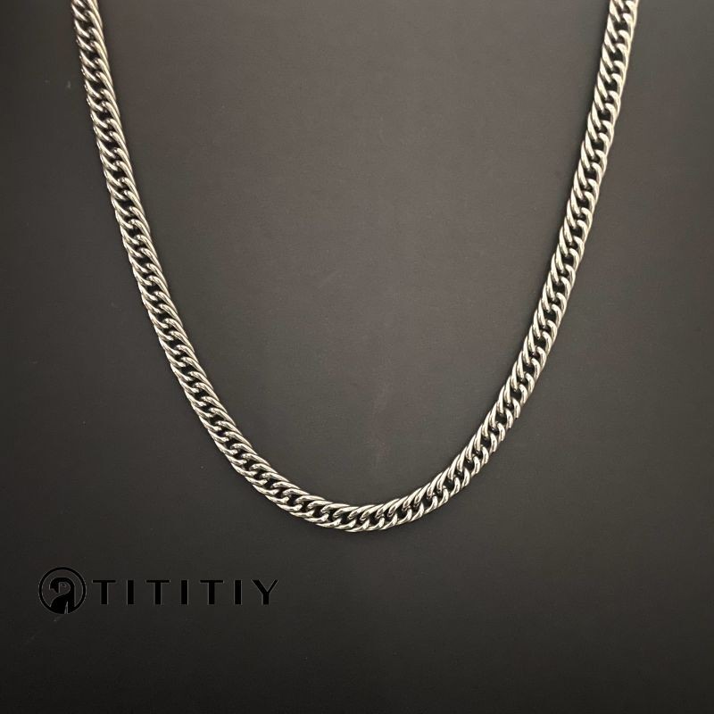 Pure Titanium Necklace with Double Woven Whip Chain Polished Anti Allergic 7mm