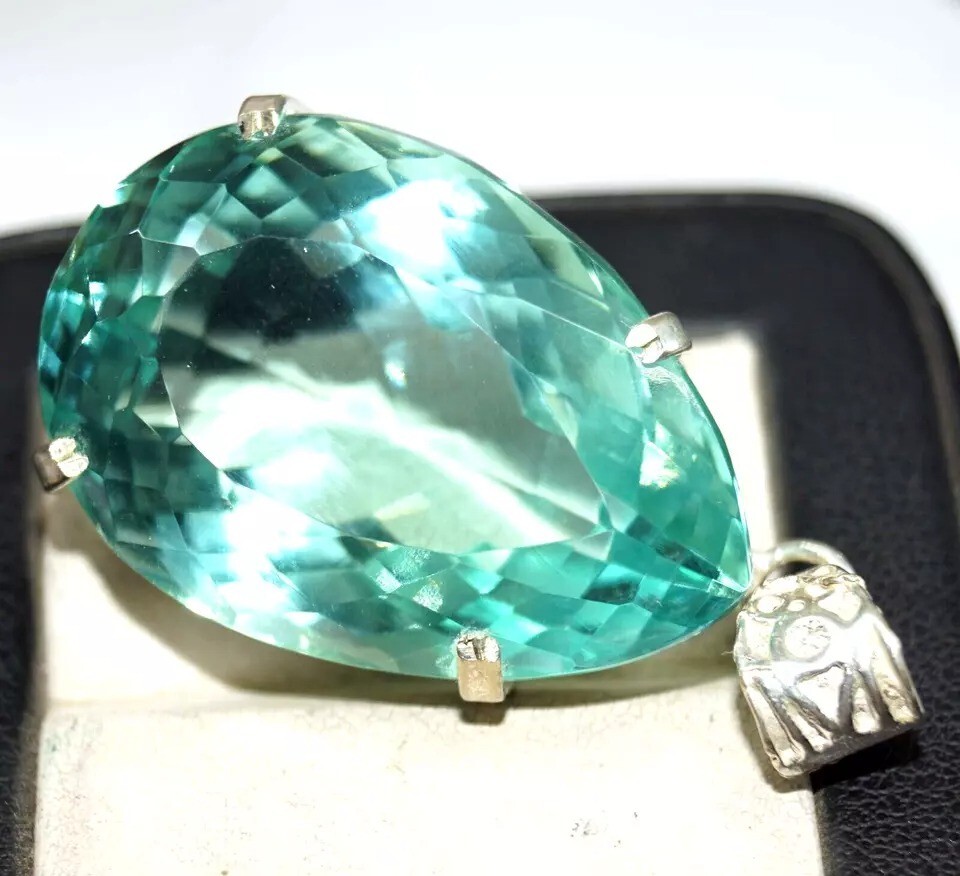 Certified Natural Ocean Blue Topaz Pendant Pear Cut Loose Gemstone 97.95 Ct