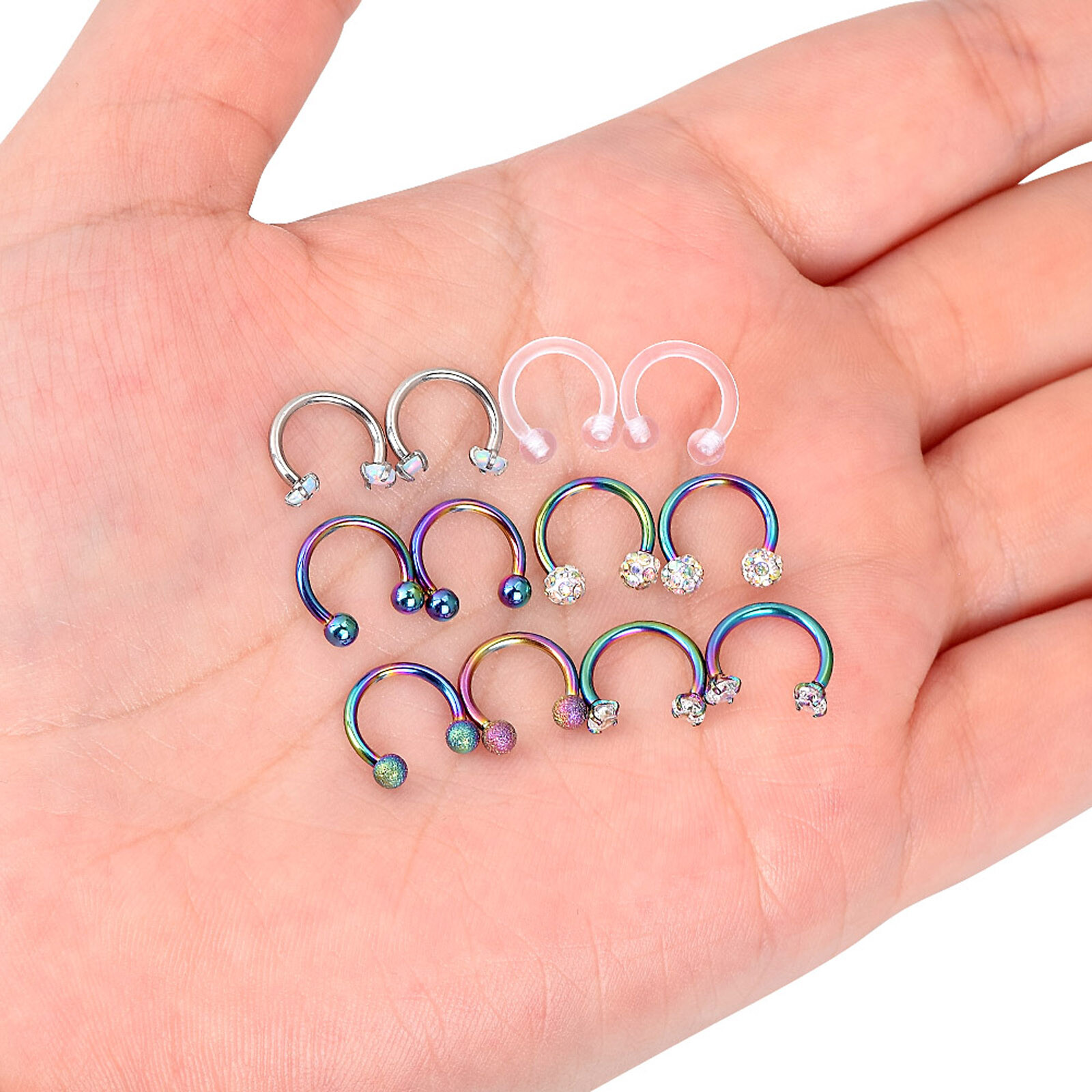 Surgical Steel 16G Septum Hoop Rings 12-18PCS Nose Cartilage Helix Earring Kit