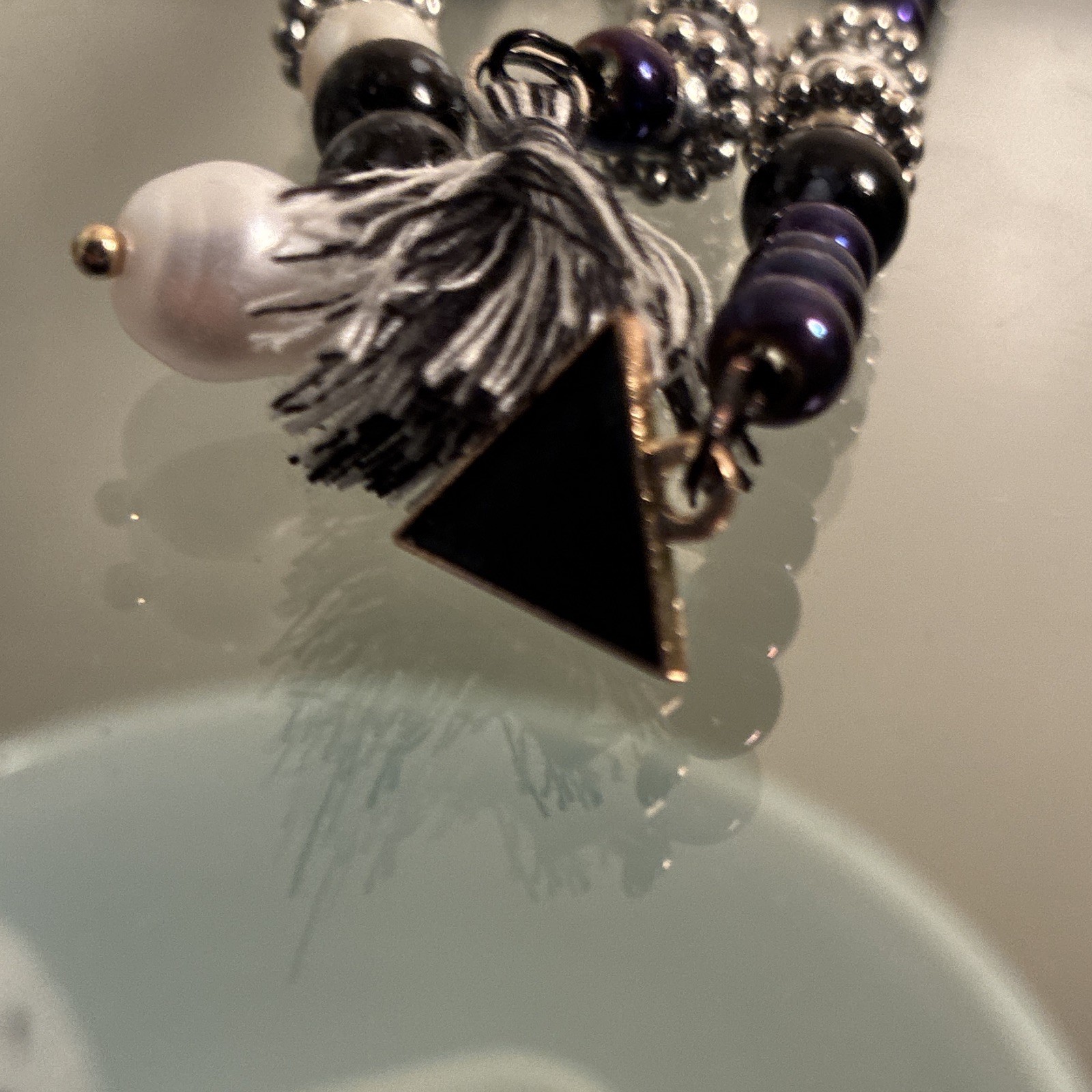Handmade Three strand moon themed glass/acrylic bead keychain with charms