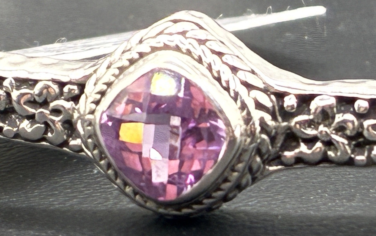 Sarda Light Pink Lab Created Sapphire Sterling Silver Cuff Bracelet Size 7.25