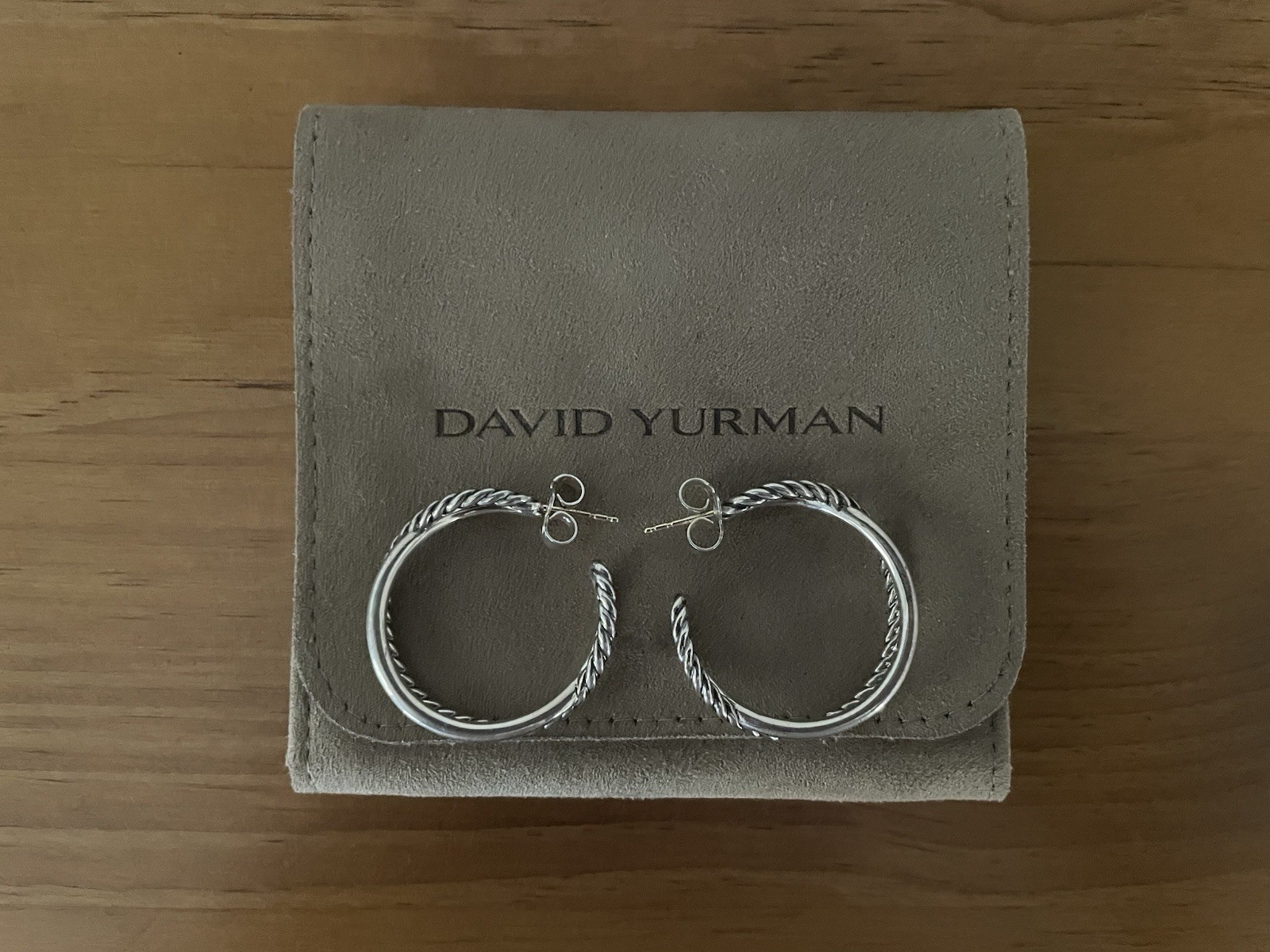 David Yurman Double Twisted Cable Hoop Earrings Sterling Silver with Pouch
