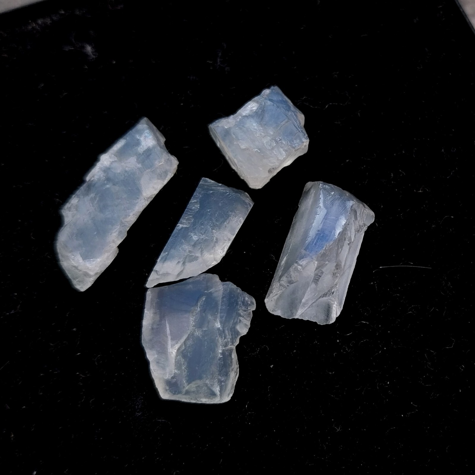 38 Carat 11 to 21 MM Natural White Rainbow Moonstone Rough Raw 5 Piece Lot