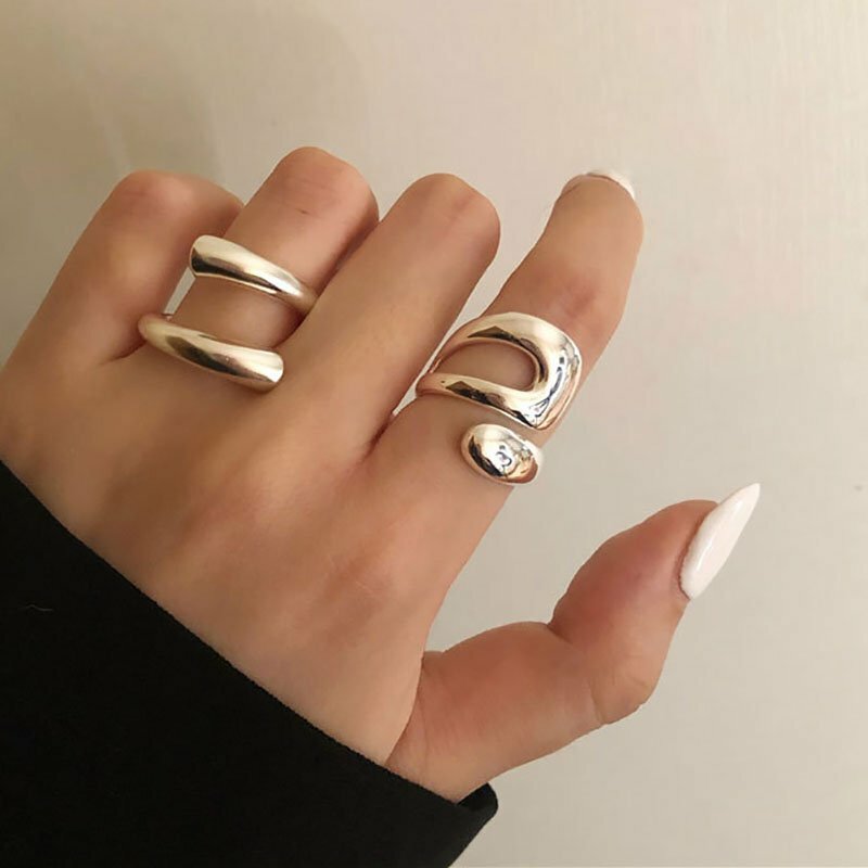 Fashion Silver Irregular Geometric Adjustable Finger Ring Women Jewelry New