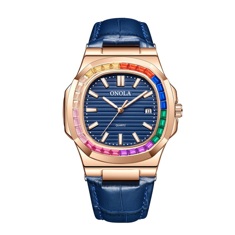 ONOLA Rainbow Leather Casual Business Calendar Waterproof Luminous Quartz Watch