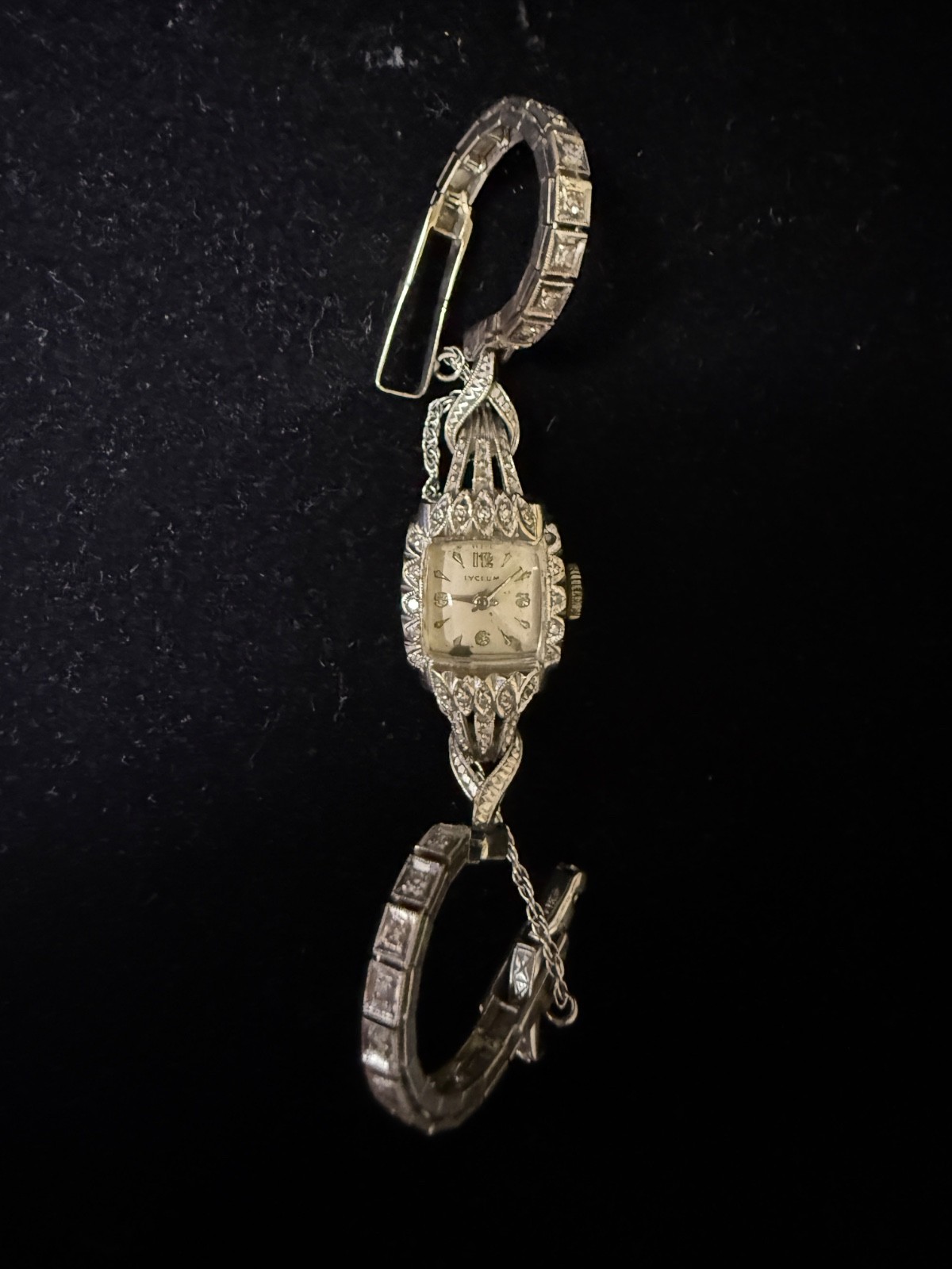 Antique Art Deco LYCEUM 14K White Gold Diamond Bracelet Watch Ladies Cocktail
