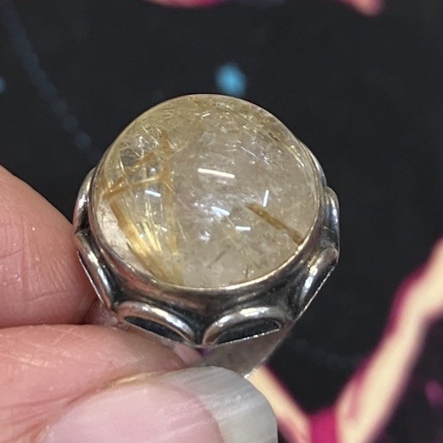 Sterling Silver ring featuring a natural golden rutilated quartz stone Size 8.5