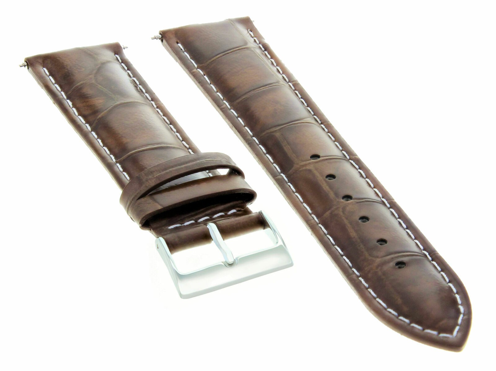 18mm Light Brown Leather Replacement Watch Strap White Stitching For Rolex