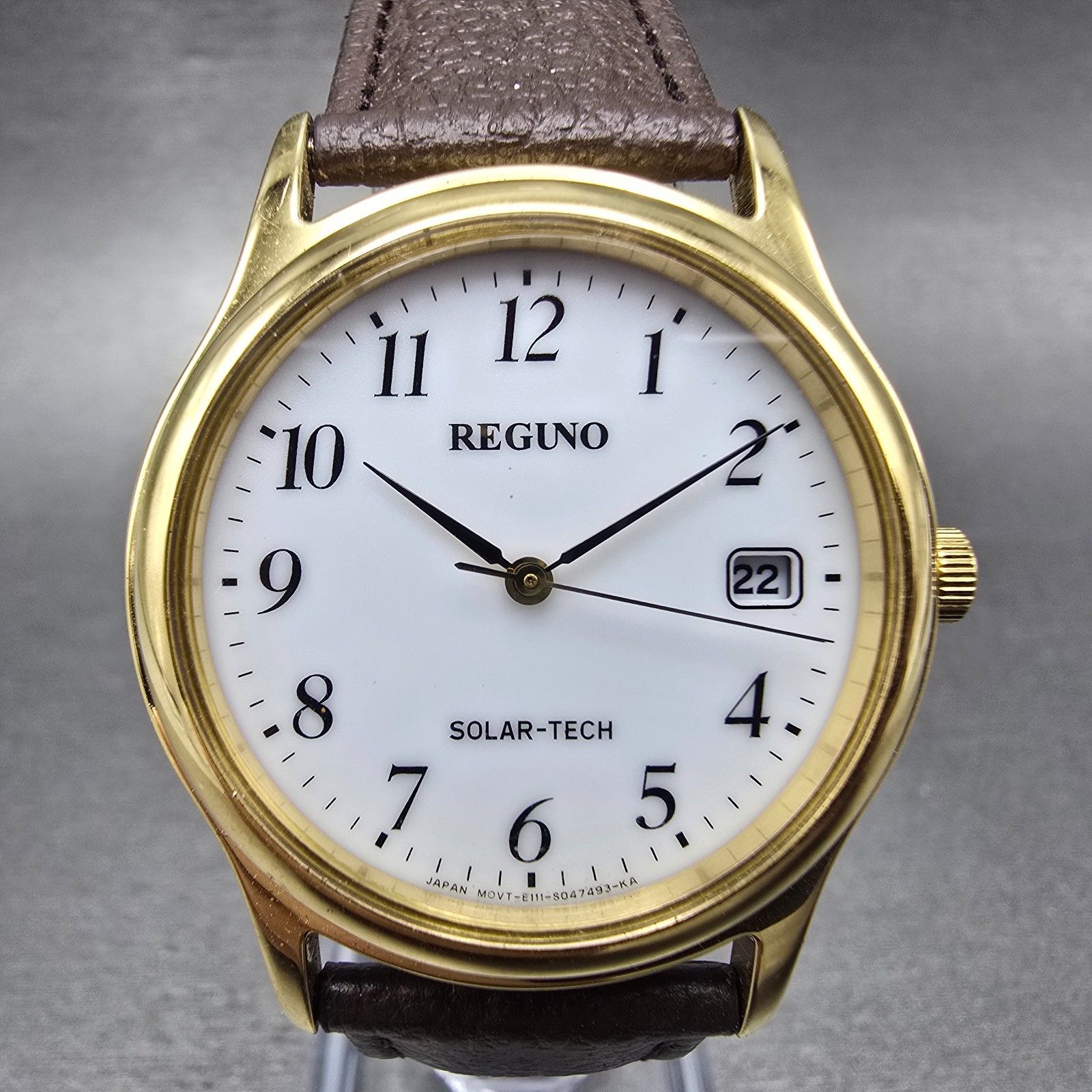 Citizen Reguno Solar Watch Men 33mm White Dial Gold Tone Date E111-T017223 Runs