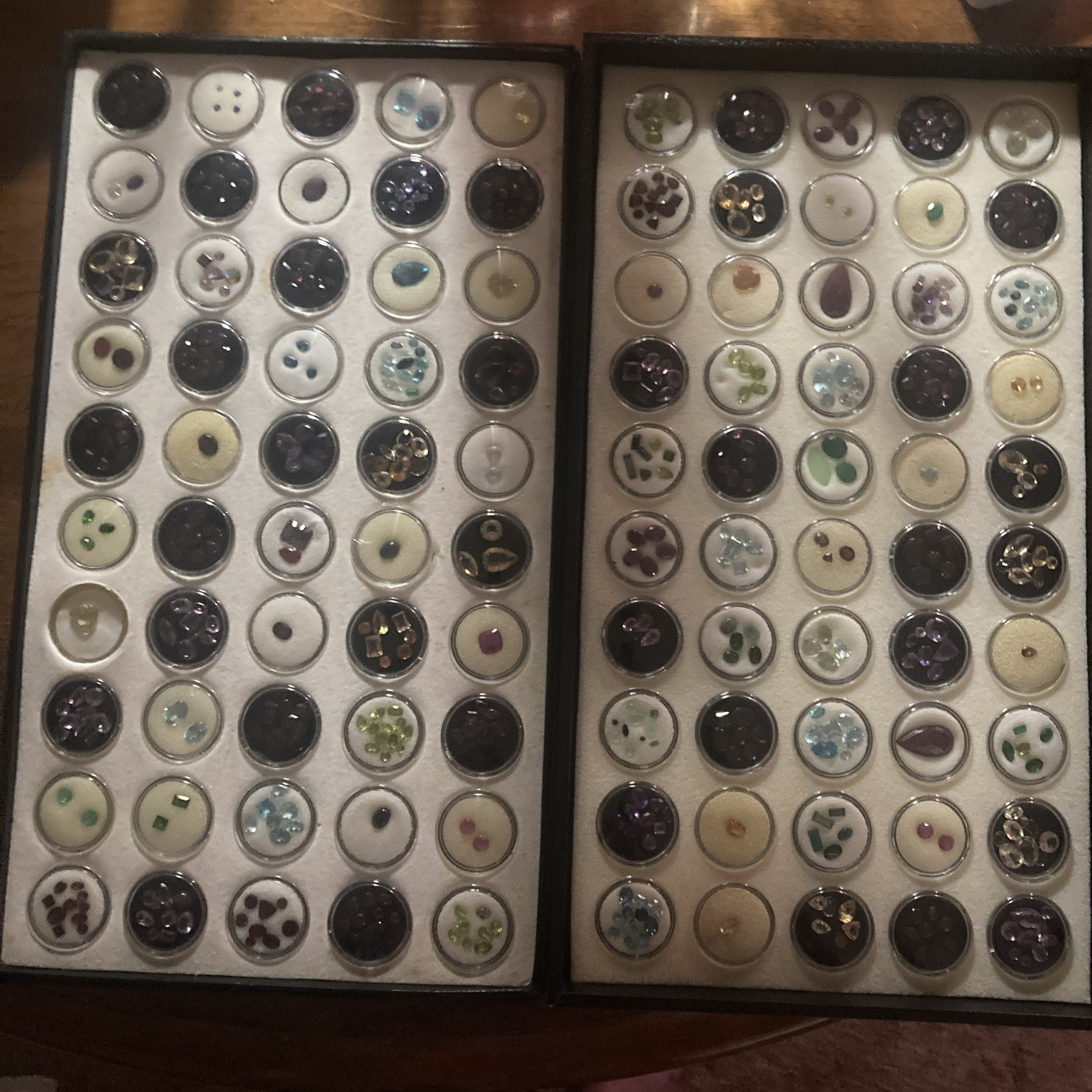 Assorted Multicolor Cut Loose Gemstones in Display Case, Gems In 100 Capsules
