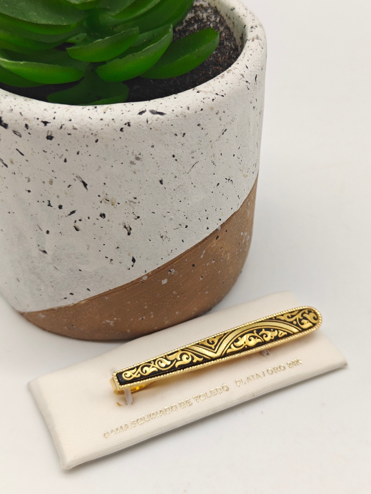Elegant Damascene Spanish 24K Gold & Steel Men’s Tie Bar Clip Clasp from Spain