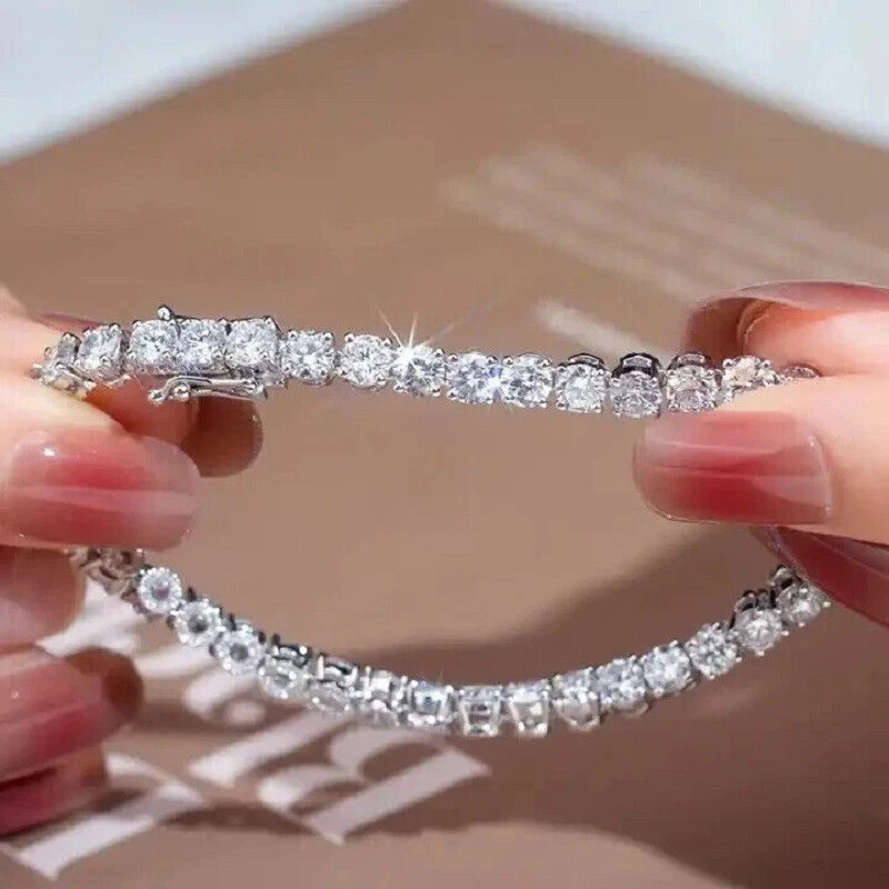 3mm Round Cut D Colour Moissanite Women’s Tennis Bracelet 7″ 925 Sterling Silver