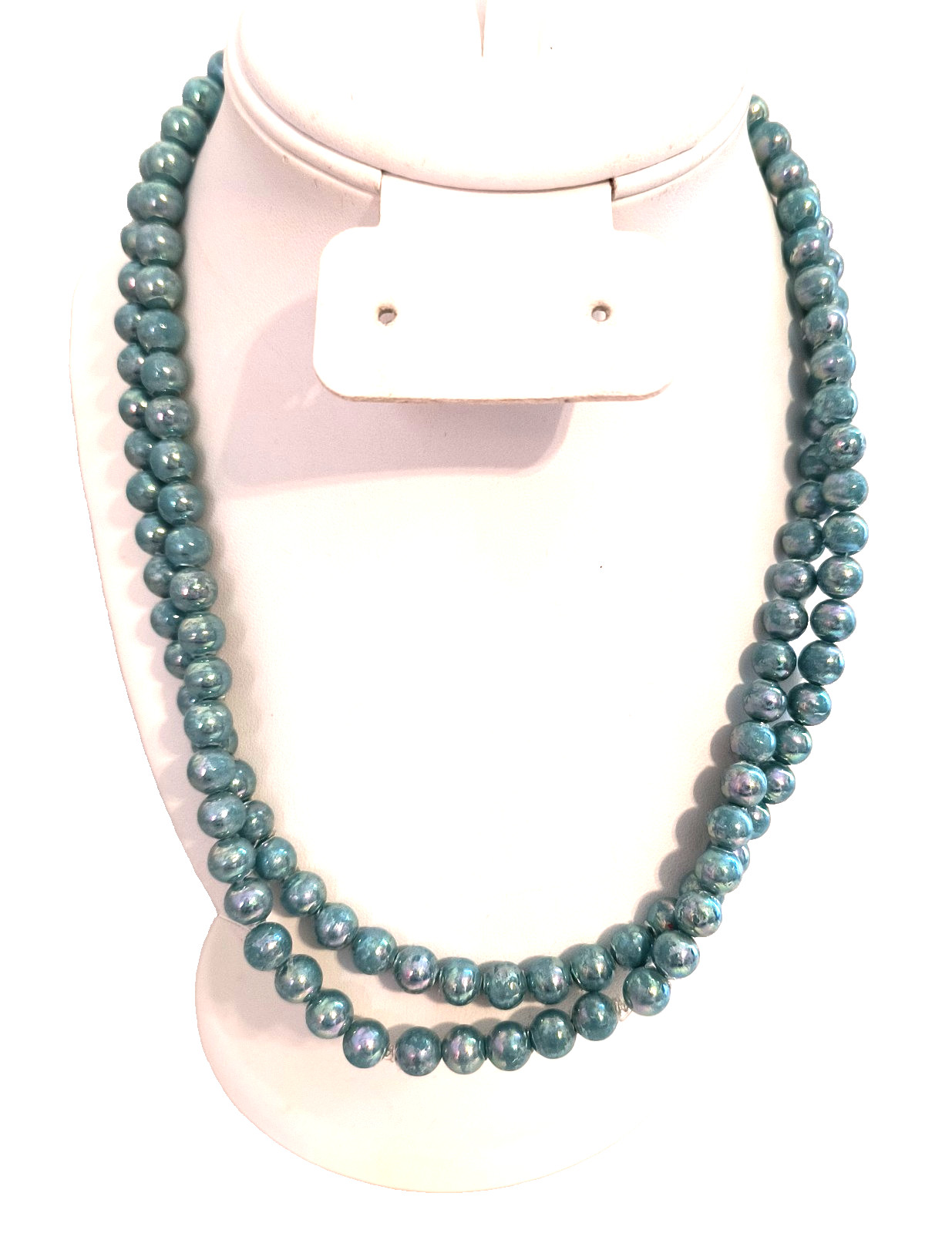 Women’s Necklace Aqua Color Iridescent Beads 38 Inches Long