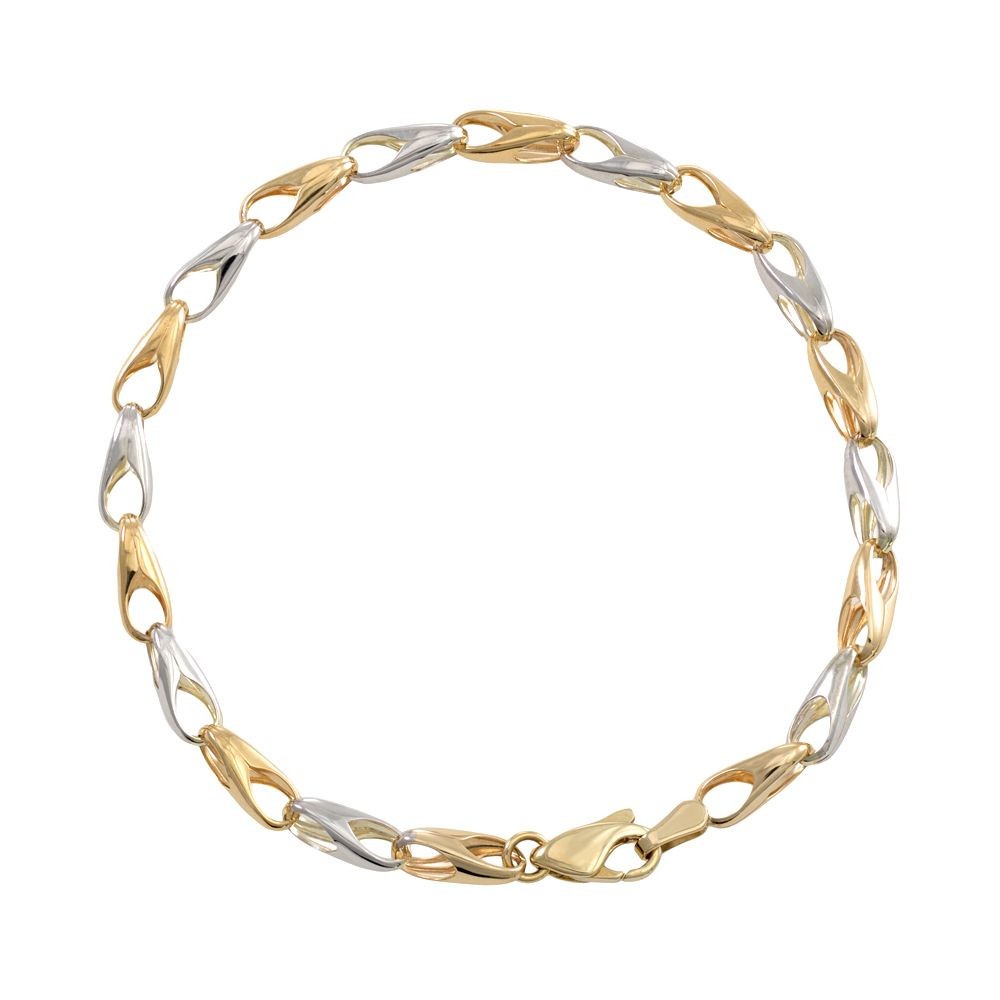 9ct Yellow and White Gold Fancy Link Bracelet 7.5 Inches (0555)