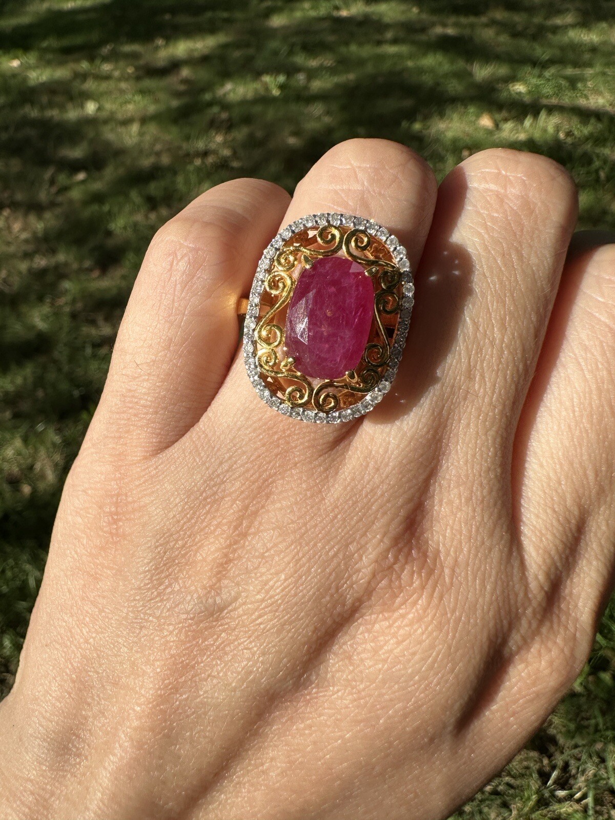 A Custom Handmade Certified 6.29cts Natural MogokRuby & Diamonds 14k y gold ring