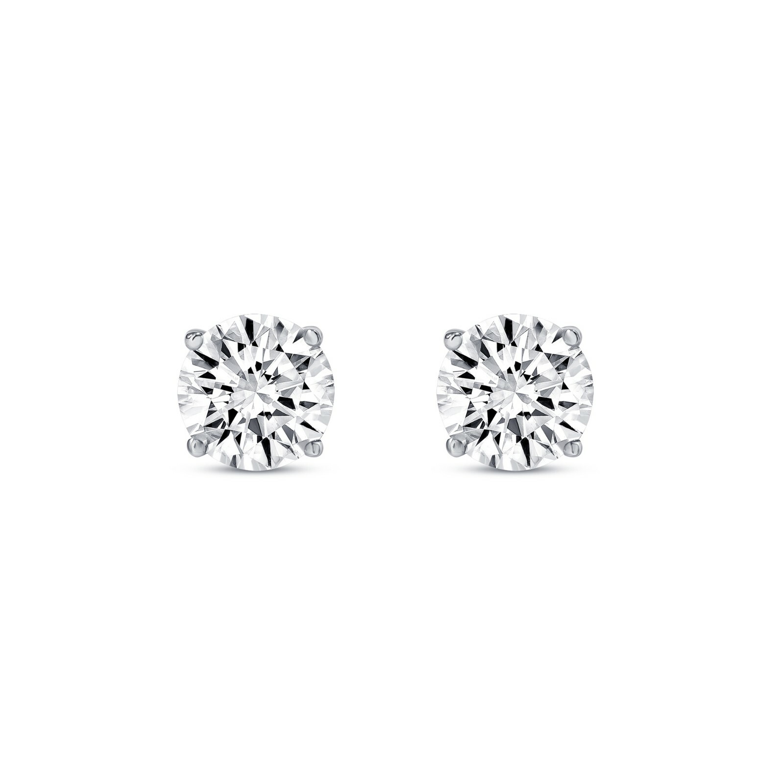 3 Ct Round Real 14K White Gold Simulated Diamond Earrings Studs Basket ScrewBack