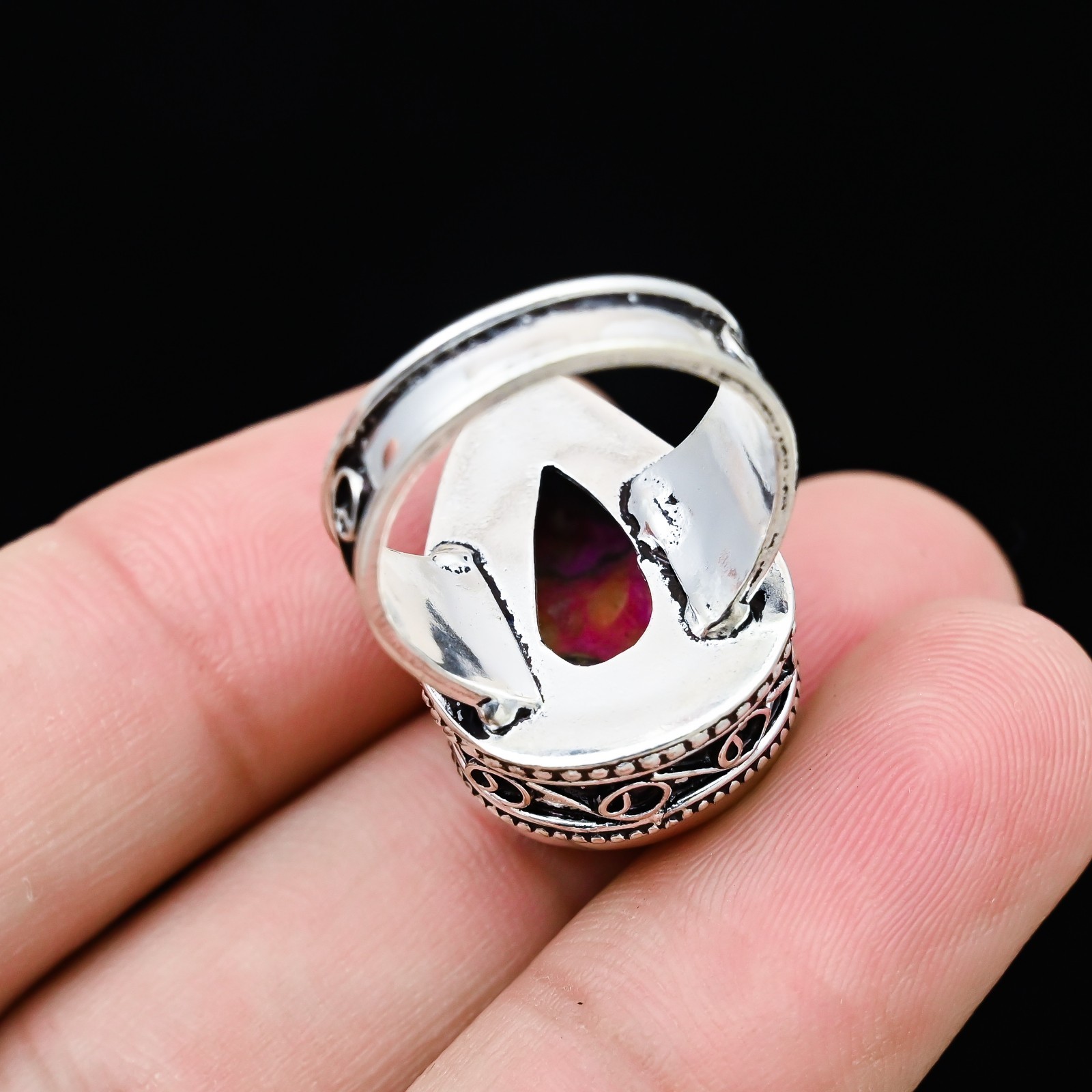 Oyster Turquoise Gemstone 925 Sterling Silver Handmade Jewelry Ring Gift For Her