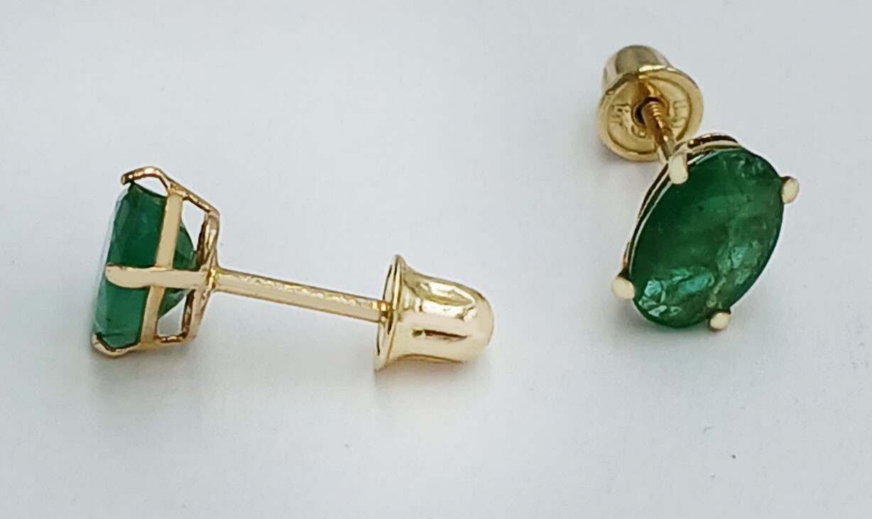 GENUINE 1.34 Cts EMERALD STUD EARRINGS 14K GOLD – Free Appraisal – SCREW BACKS