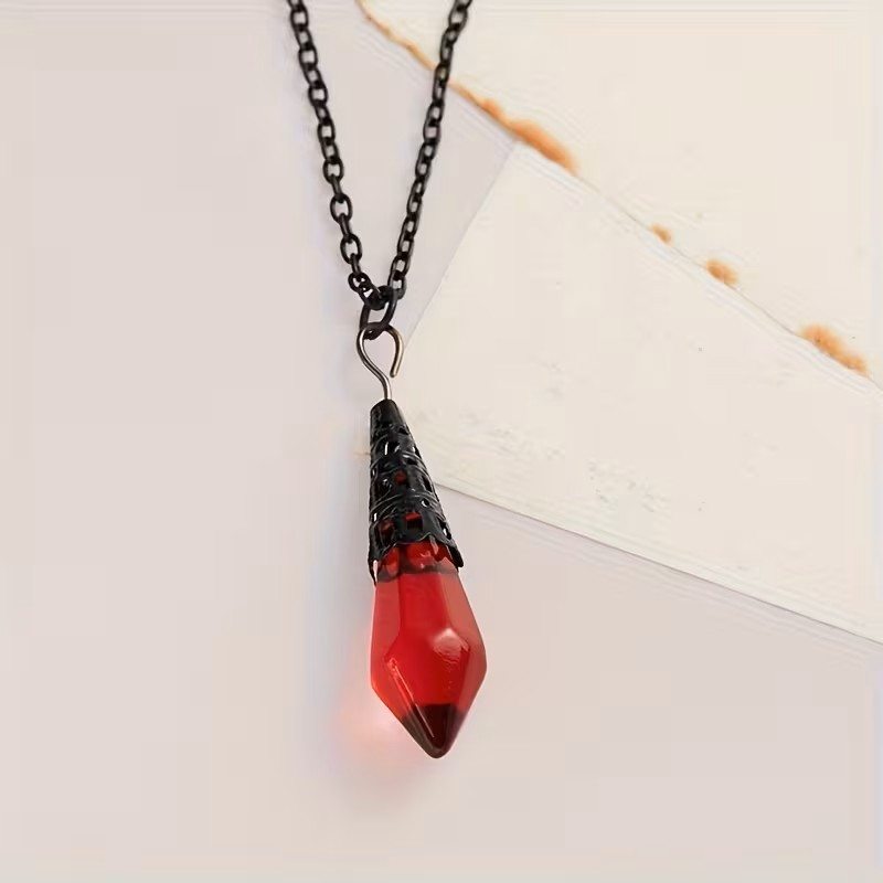 Red Gothic Pendulum Pendant Necklace Witchy Cosplay Fantasy Jewelry Amulet