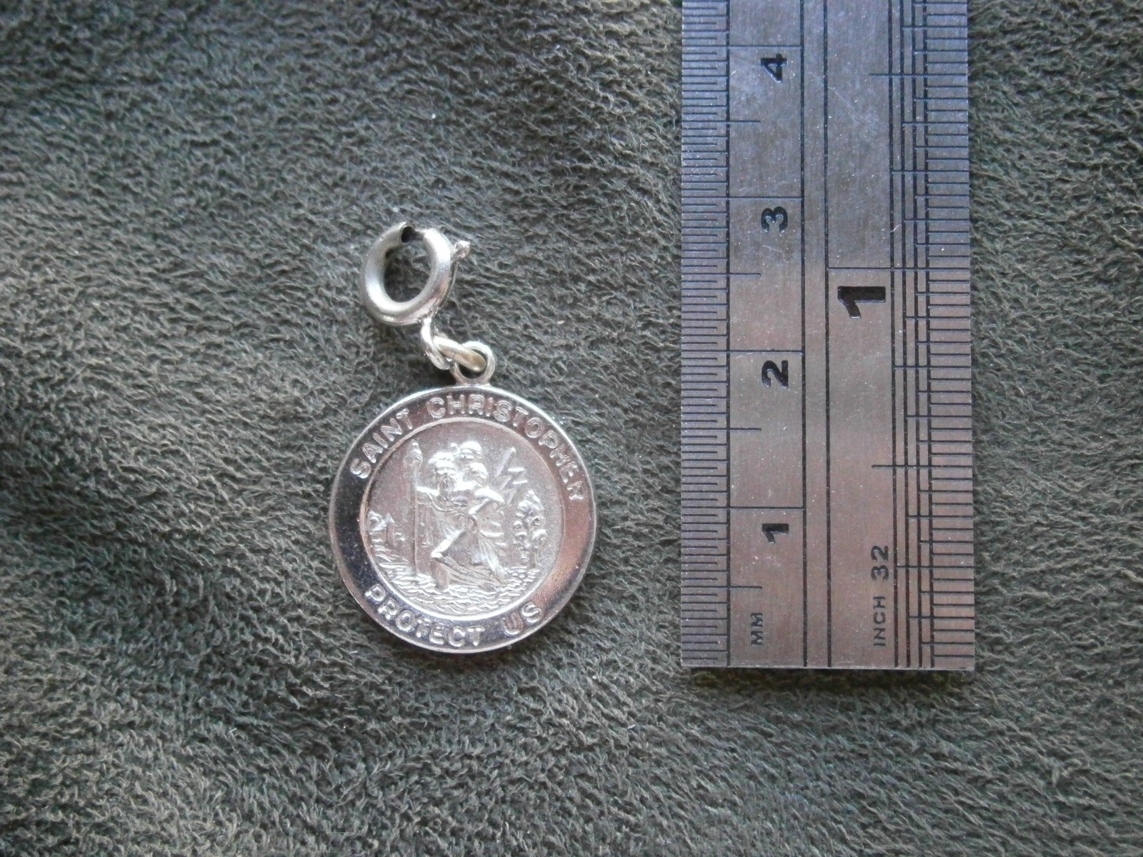 Monet St Christopher Protect Us Vintage Shiny Silvertone Clip Charm Pendant 3.0g