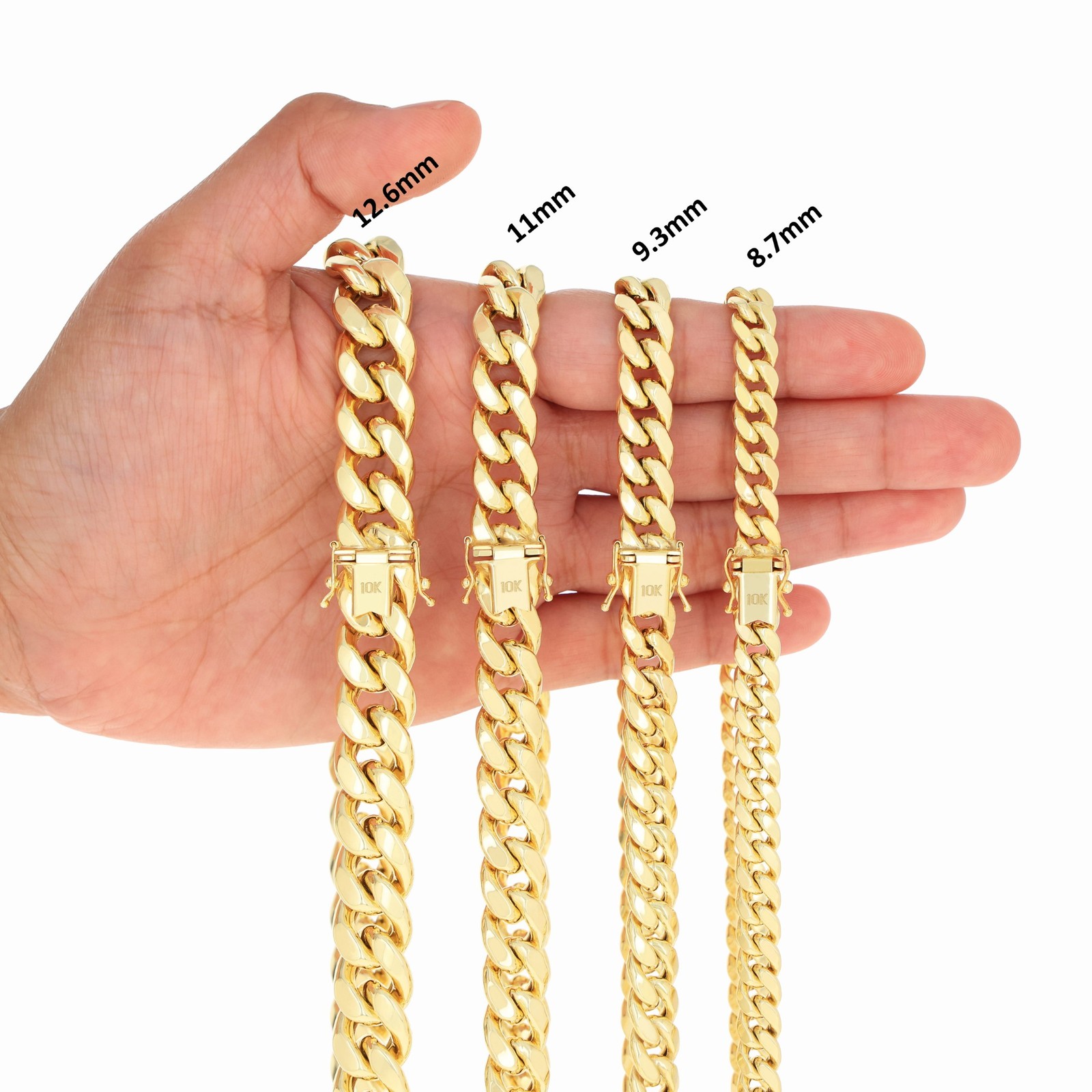 10K Real Yellow Gold 3mm-12.6mm Miami Cuban Lightweight Chain Necklace Bracelet