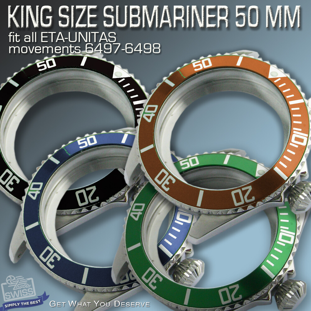 SUBMARINE CASE Ø 50 MM FOR MOVEMENT ETA UNITAS 6497/6498, ST-STEEL OR BLACK PVD