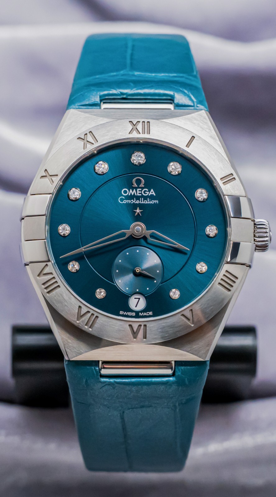 Omega Constellation 34mm Peacock Blue Diamond Dial eBay Live 131.13.34.20.53.001