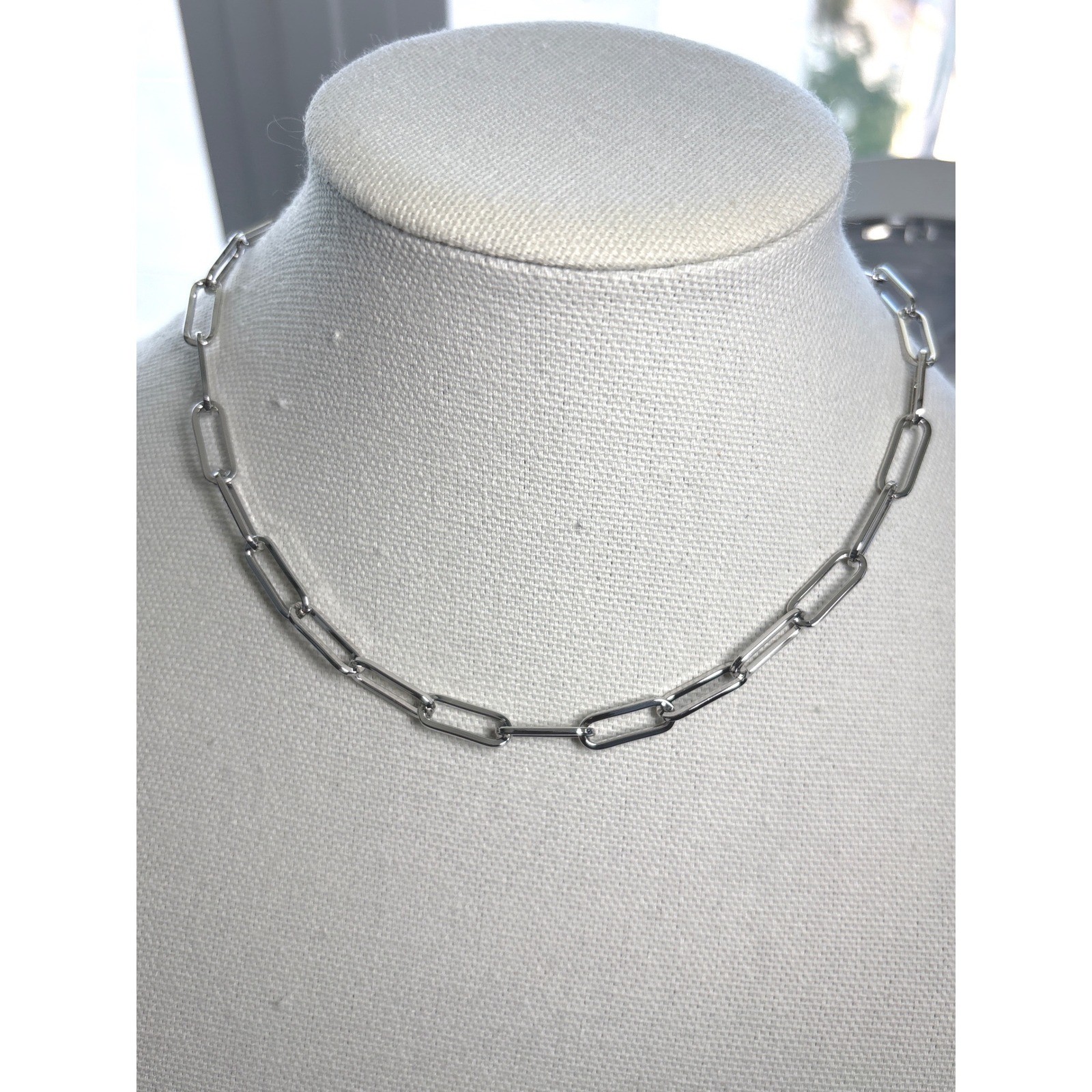 Necklace Silver Tone Metal Lobster Clasp Paperclip Link Chain Style New