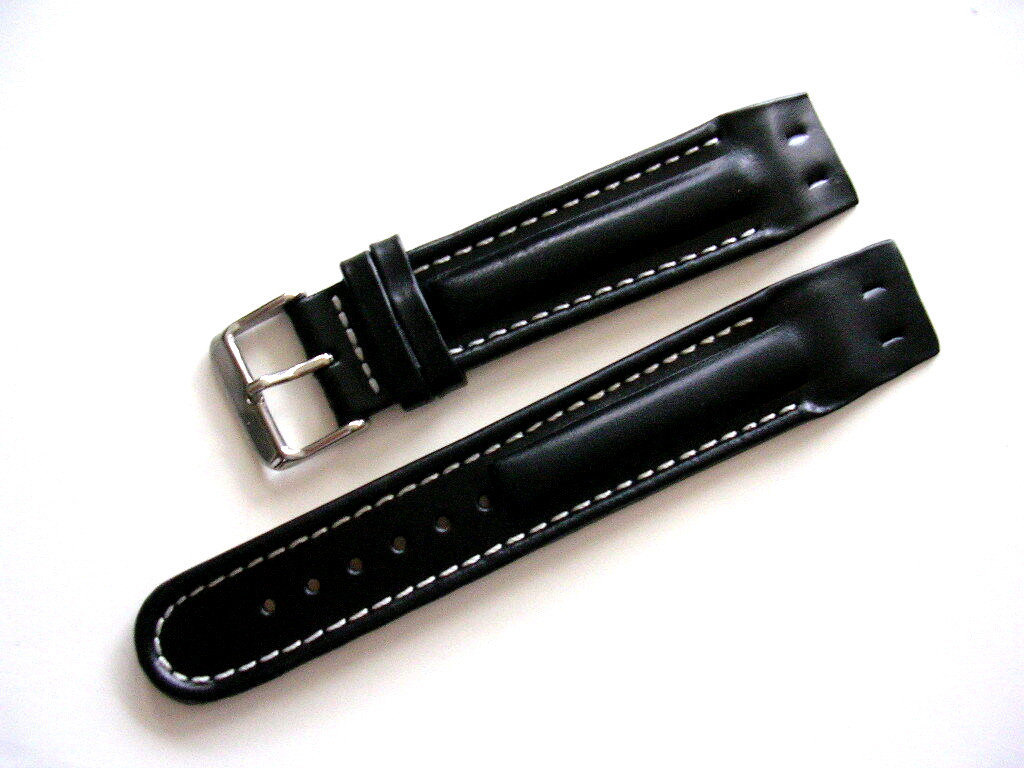 20mm Black Open End Oily Leather Aviator Pilot Mil watch band IW SUISSE 18-19-22