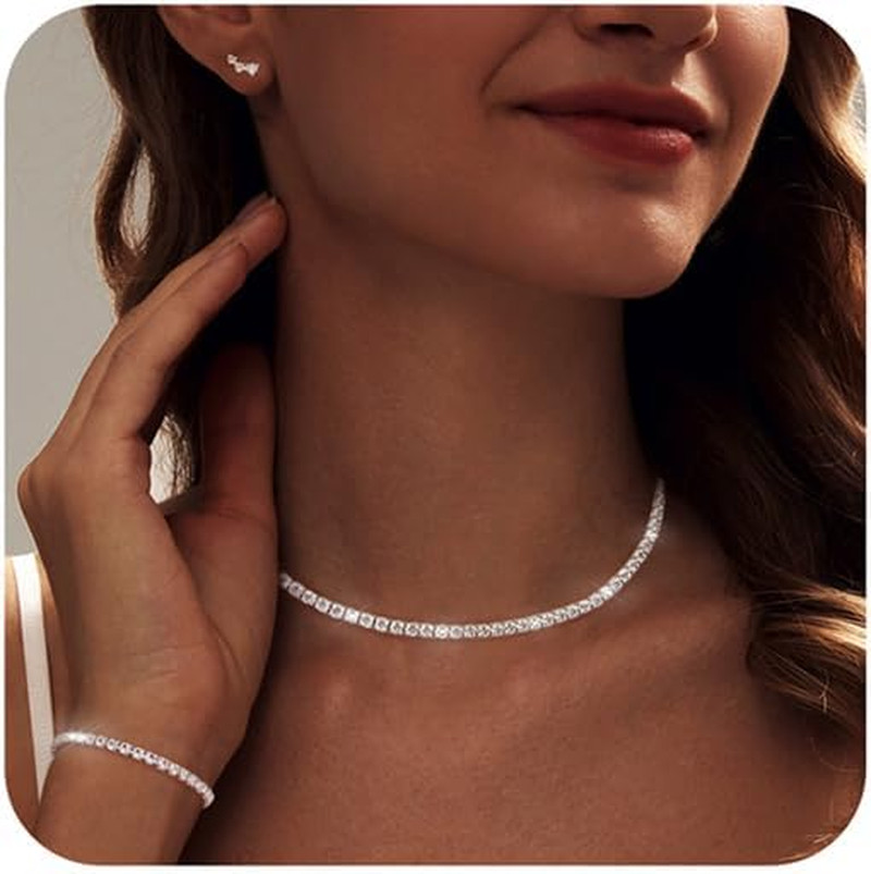Collar tenis pulsera pendientes mujer plata delicada boda joyeria accesorios