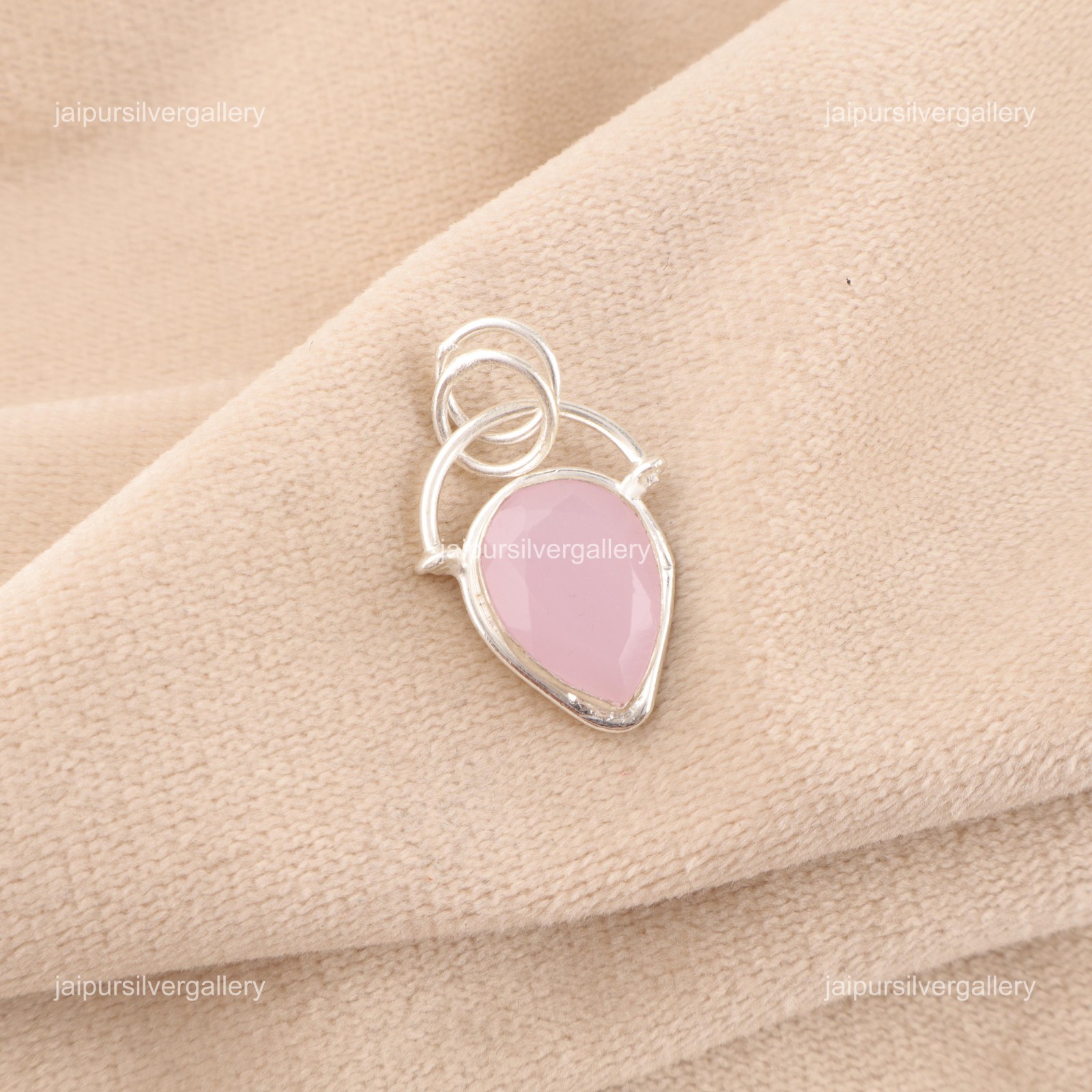 Rose Chalcedony Gemstone Jewelry 925 Silver Handmade Pendant 1.01″ For Women