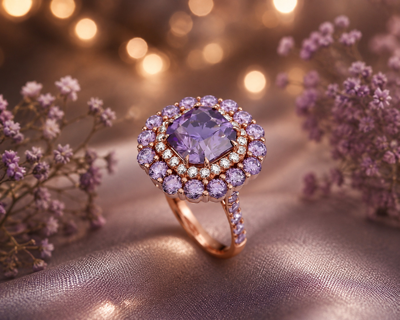 4.50Ct Natural Amethyst & Diamond Wedding Gift Ring 14K Rose Gold ( Import Free)
