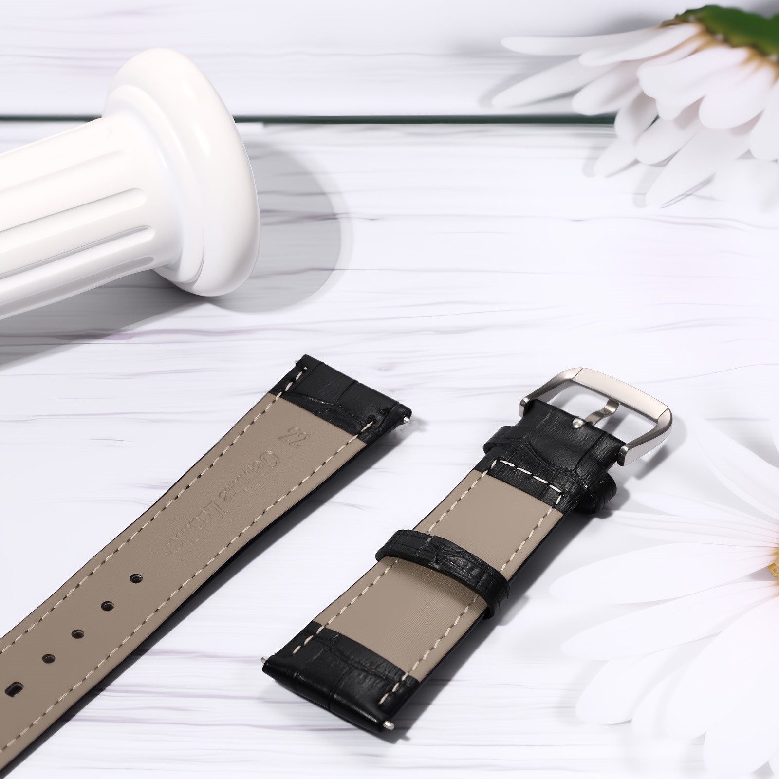 Genuine Leather Replace Stainless Steel Buckle Spare Watch Strap Width18-24mm