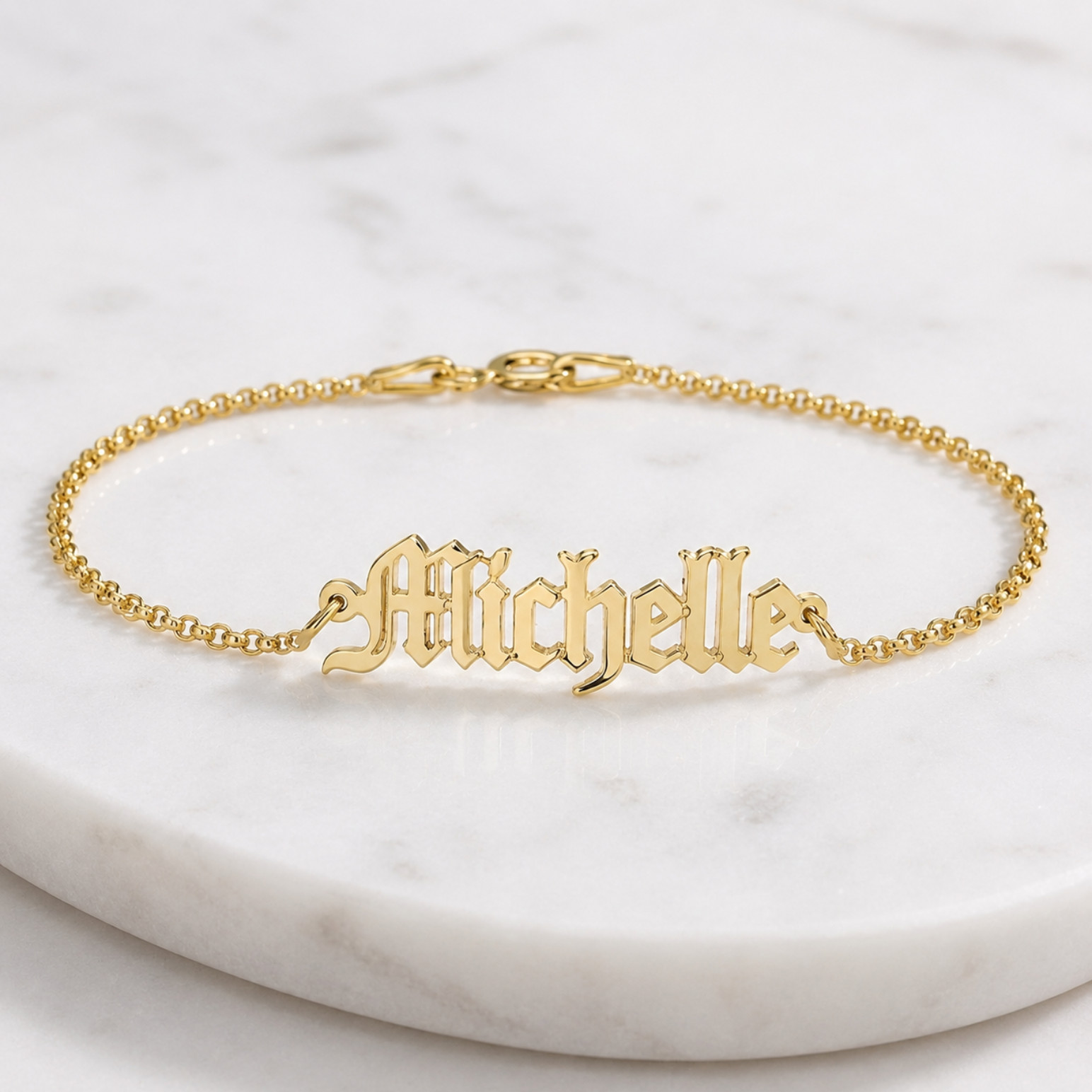 Custom Name Bracelet Old English Font Personalized Handmade Gift for Her