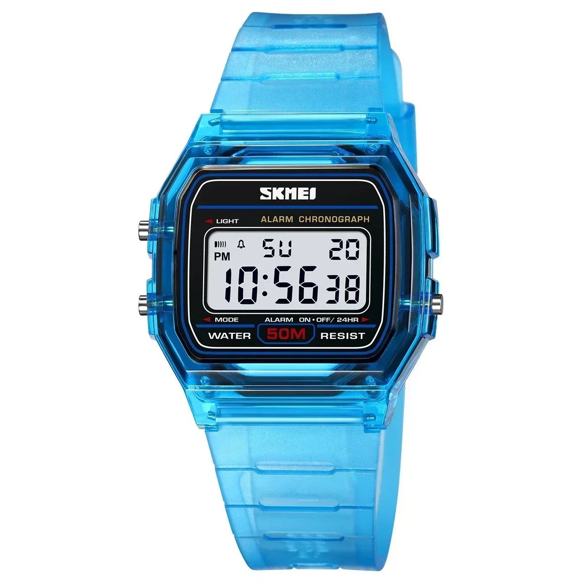SKMEI Transparent TPU Strap Ladies Wristwatch Shockproof Back Light Display Stop