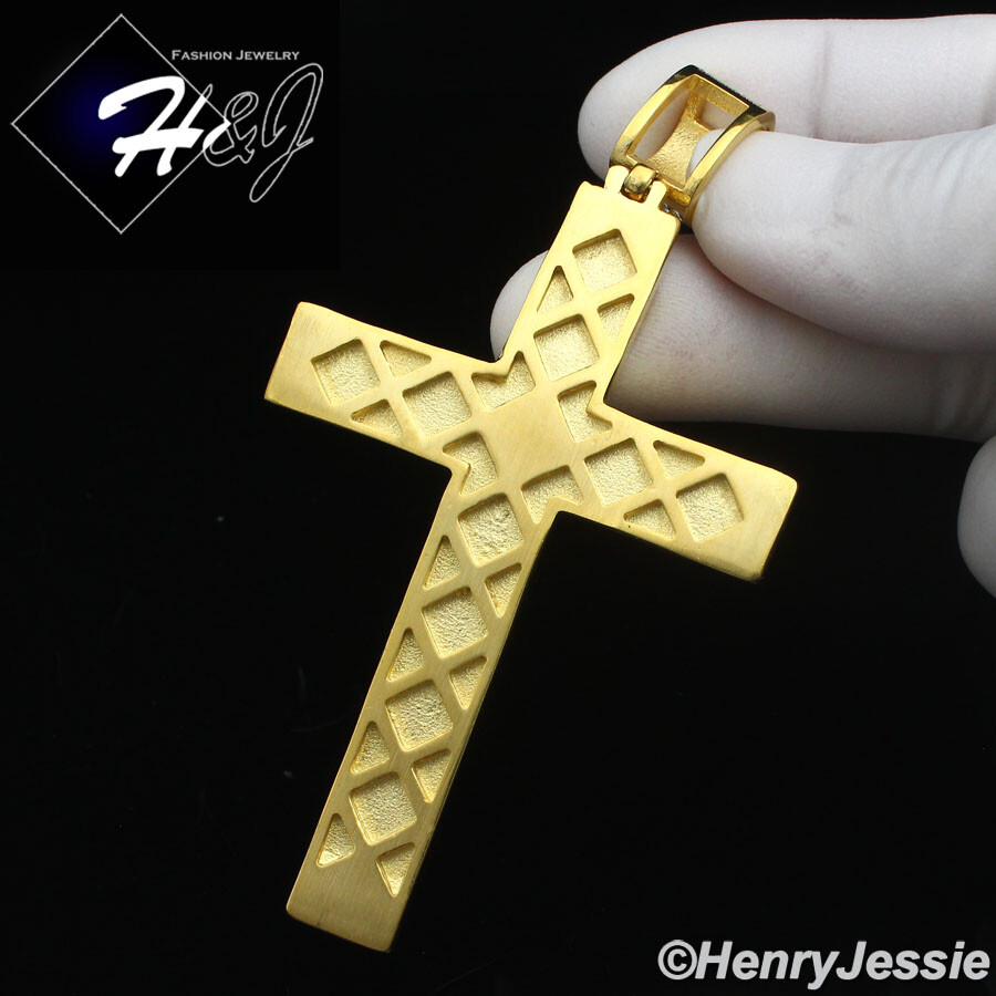 18-40″MEN Stainless Steel 7mm Gold Plated Miami Cuban Chain CZ Cross Pendant*142