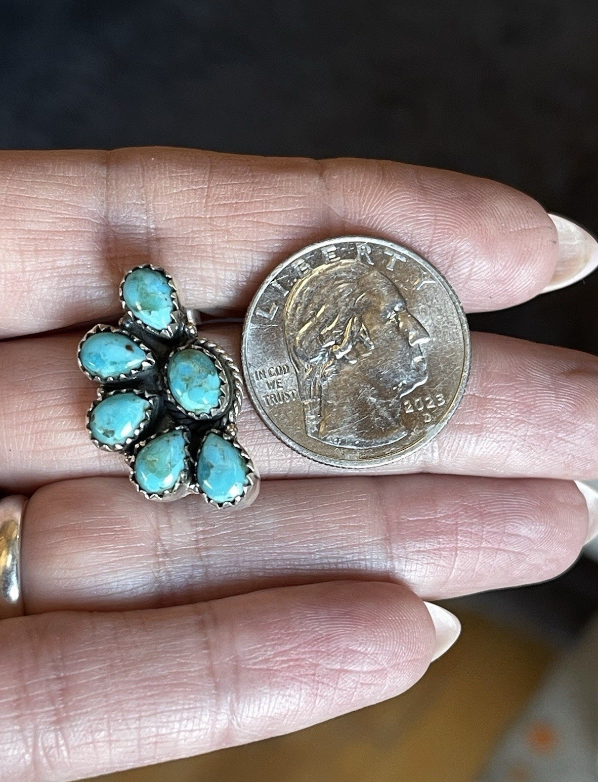Native American Style Sterling Silver Turquoise Half Cluster Earrings Southwest