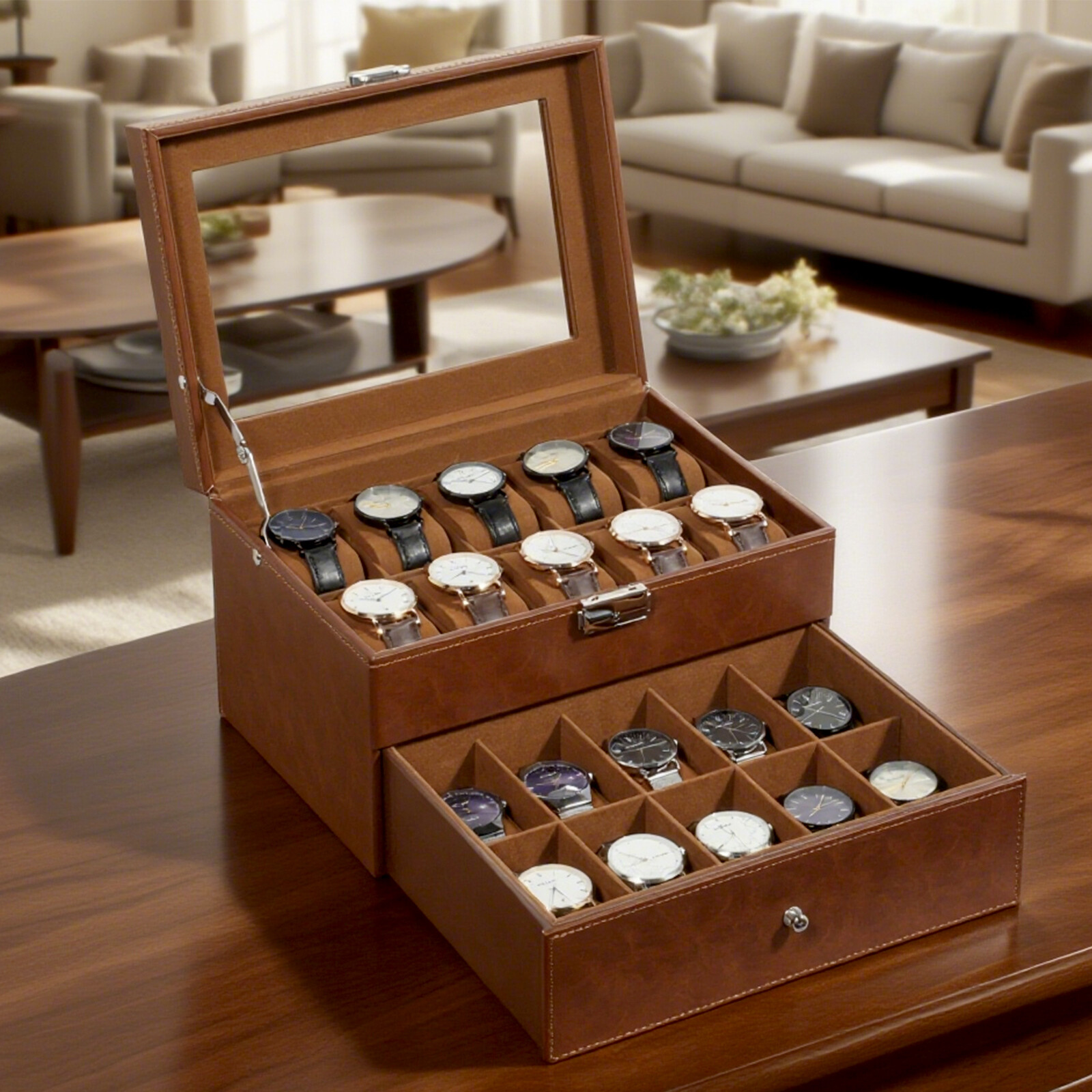 【Preloved】20 Slots Watch Box Watch Case PU Leather Jewelry Storage Display Case