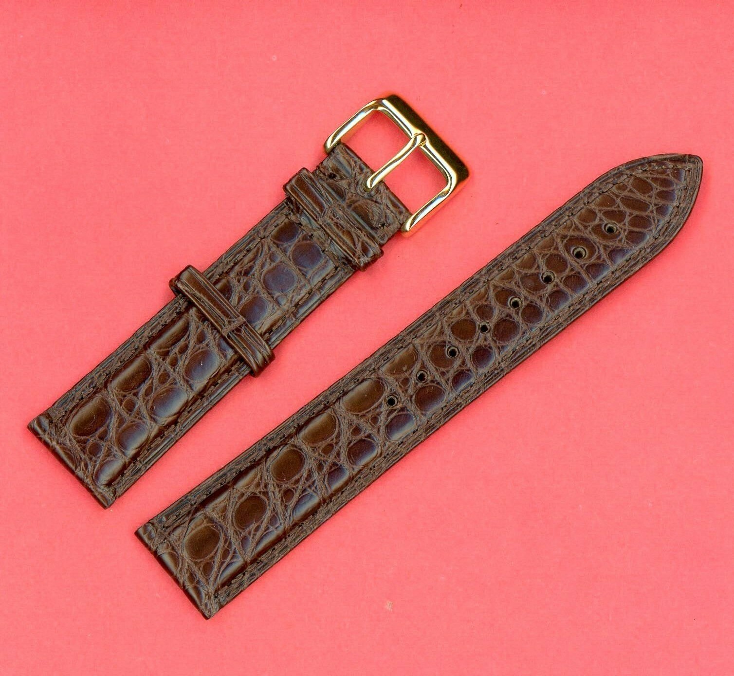 GENUINE ALLIGATOR STRAP DARK LIGHT & MAHOGANY BROWN 18mm 19mm 20mm & EXTRA LONG